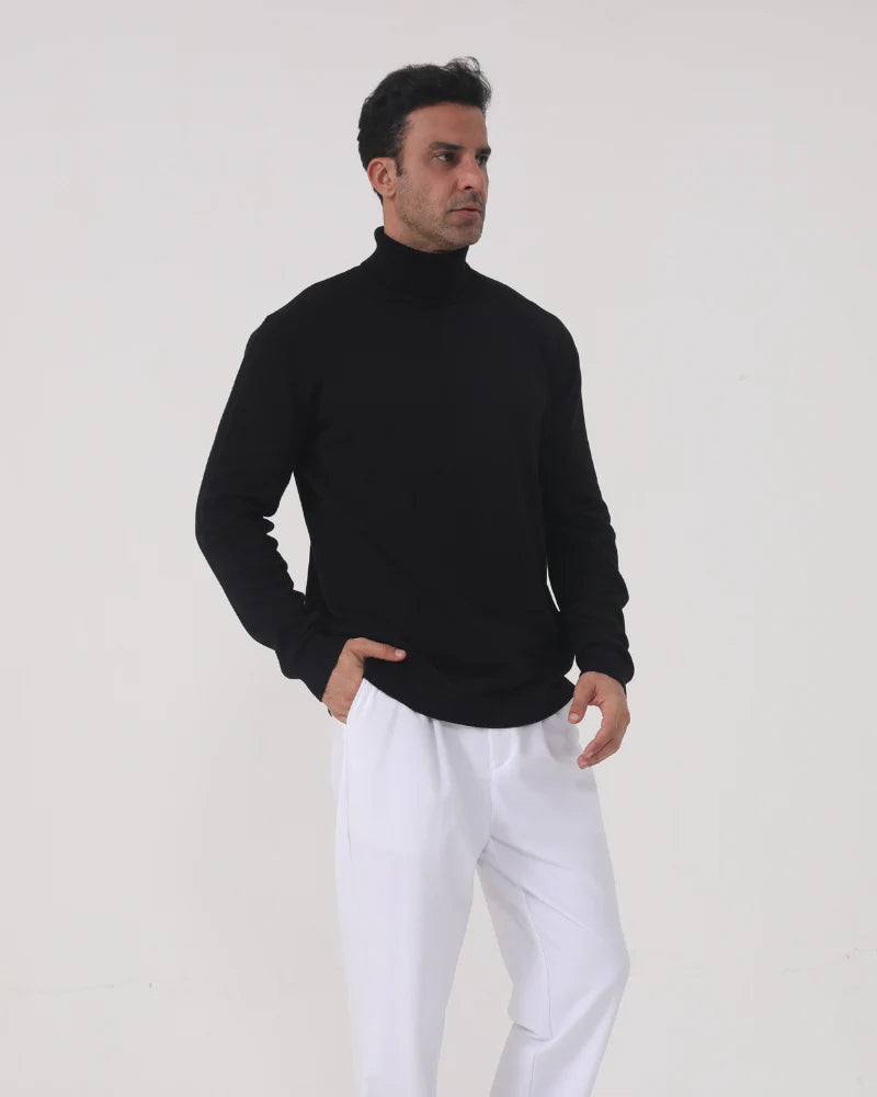 Monochromer Herrenpullover mit hohem Kragen