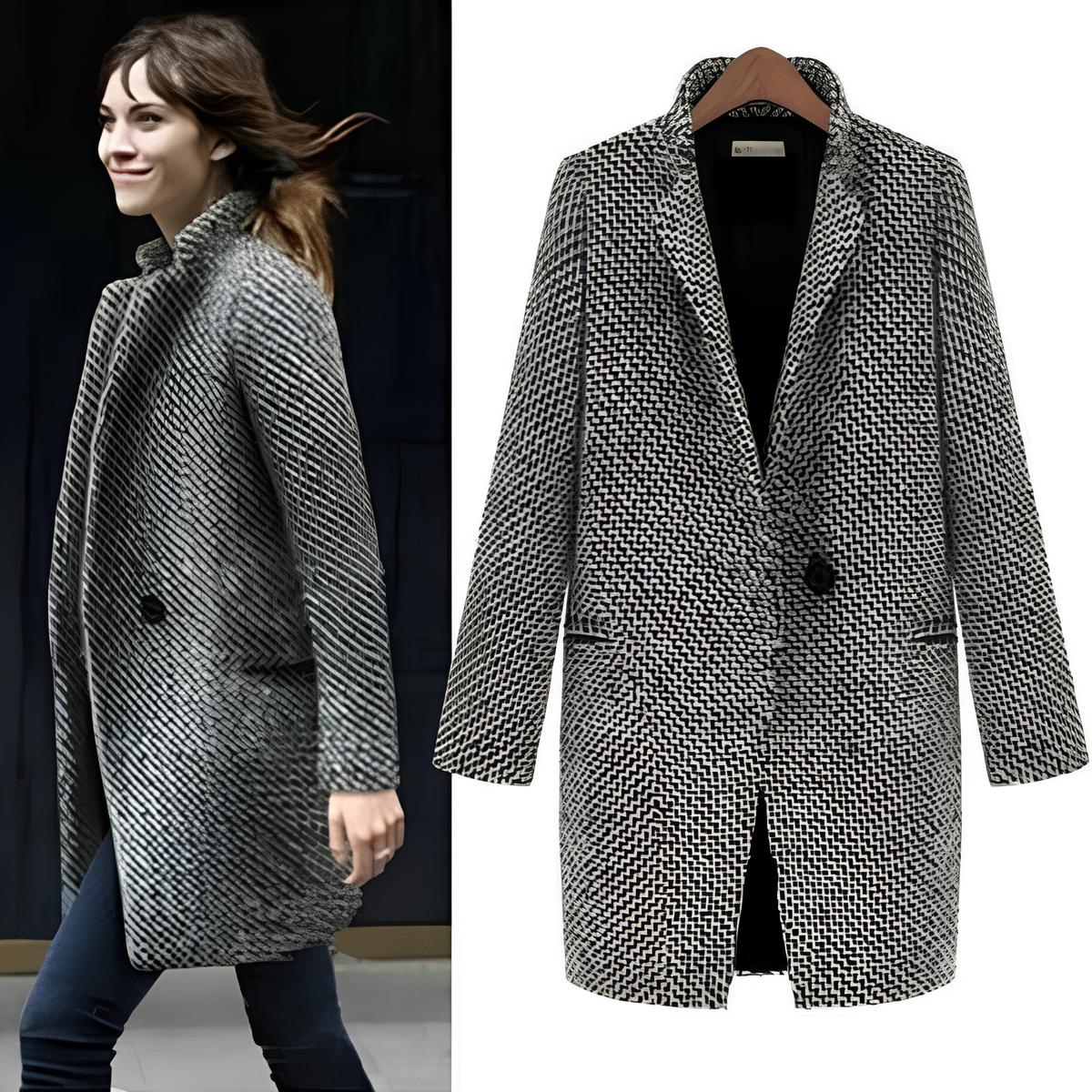 Elegant Houndstooth Long Coat